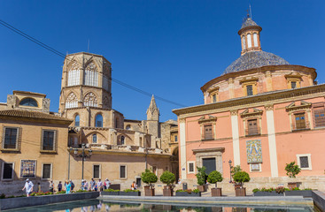Colorful basilica and medieval cathedral in the historic center of Valencia, Spain