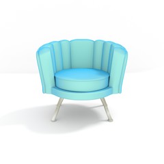 A turquoise armchair with a fancy pattern. White background. Illustration. 3d render. 