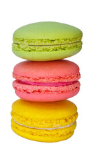 Tasty colorful macaroons isolated on white background