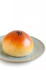 Japanese Red Bean Paste Bun On Plate On White Background