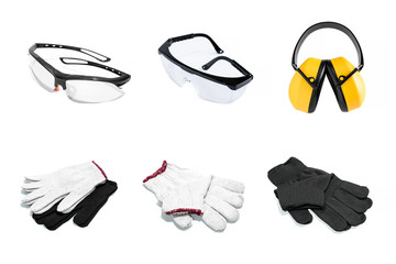 Personal protective equipment set. Wear for safety in the workplace. Isolated on white background.