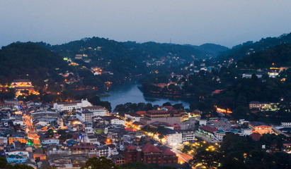 World heritage kandy city at night from bahirawakanda mountain, Sri lanka