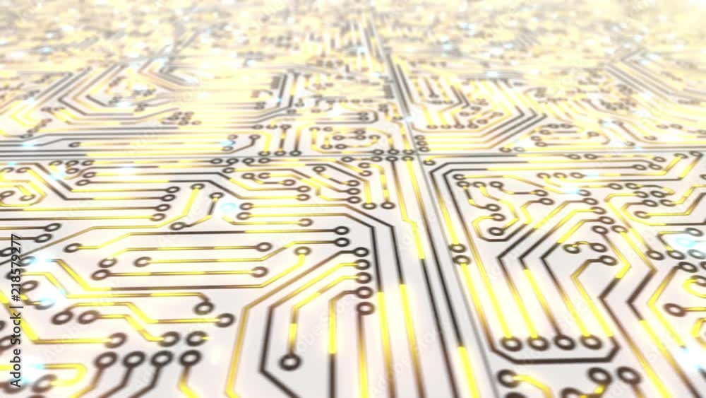 Poster seamless looping animated orange glowing circuit board texture in 4k resolution