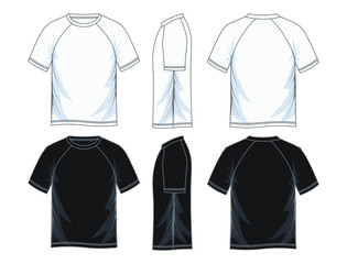 Blank raglan t shirt. front look side and back.