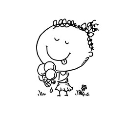 Girl enjoying her ice-cream, black and white