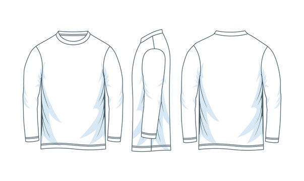 Blank Long Sleeve T Shirt. Front Look Side And Back.