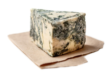 Blue cheese Gorgonzola isolated on a white background. Close up.