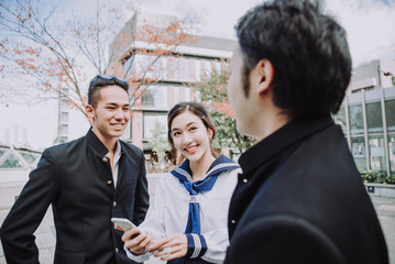 Group of japanese teenagers, lifestyle moments in a school day