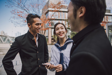 Group of japanese teenagers, lifestyle moments in a school day