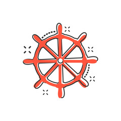 Vector cartoon steering wheel rudder icon in comic style. Rudder wheel sign illustration pictogram. Steering rudder business splash effect concept.