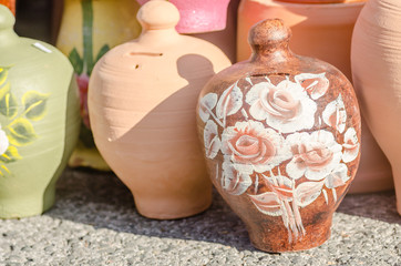 colorful ceramics exposed on the market