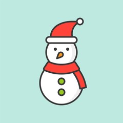 snowman with Santa hat, filled outline icon for Christmas theme