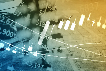 Charts of financial instruments with various type of indicators including volume analysis for professional technical analysis on the monitor of a computer. Fundamental and technical analysis concept.