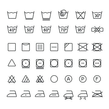 Garment care related icons: thin vector icon set, black and white kit