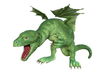 3D Rendering Fantasy Hatchling Dragon on White