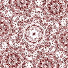 A square hand-drawn floral pattern, monochrome vector background