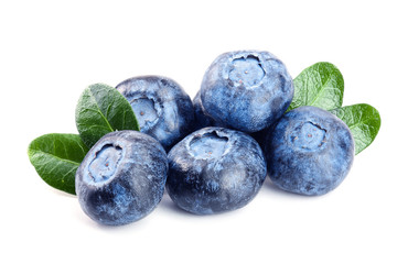 fresh blueberry with leaf isolated on white background