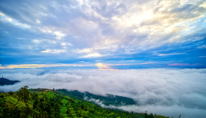 Over the Clouds. Fantastic background with clouds and mountain peaks