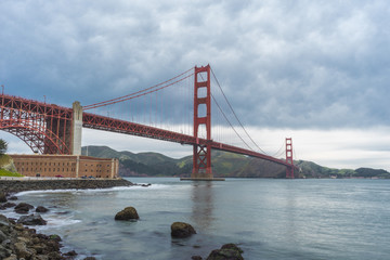Golden Gate Bridge at morning light looking from Crissy Field, San Francisco,USA