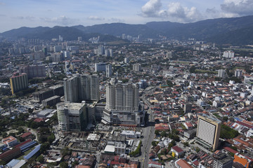Fototapeta na wymiar View of the harbour of George Town from the 66th Floor of the Komtar Tower