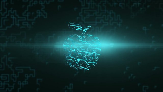 Logo animation Apple. Bright energy neural network