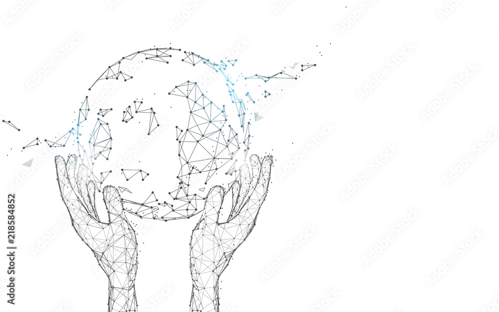 Aufkleber Hand holding with global form Lines and particle style