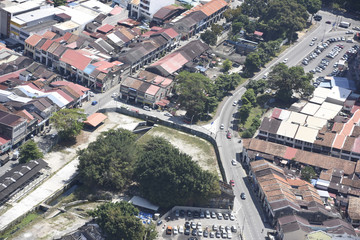 Obraz premium View of the harbour of George Town from the 66th Floor of the Komtar Tower