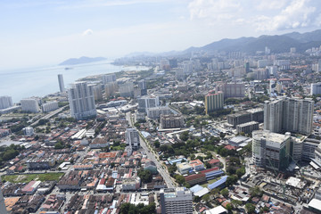Obraz premium View of the harbour of George Town from the 66th Floor of the Komtar Tower