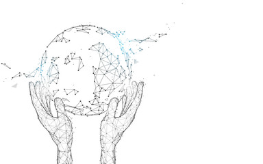 Hand holding with global form Lines and particle style