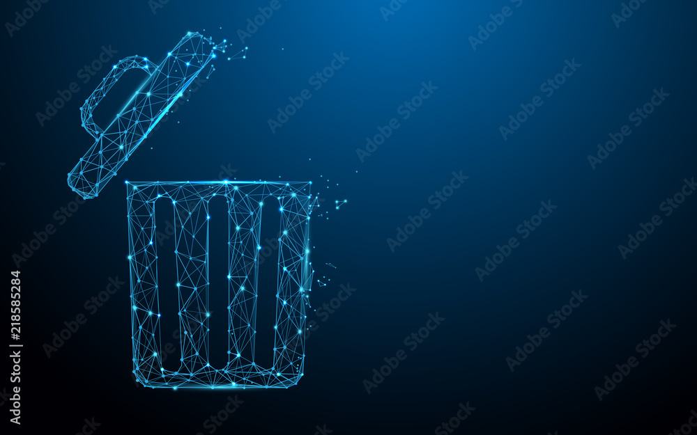 Poster Trash bin form lines, triangles and particle style design. Illustration vector