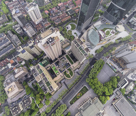 Aerial View of business area and cityscape in west Nanjing road, Jing`an district, Shanghai