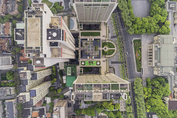Aerial View of business area and cityscape in west Nanjing road, Jing`an district, Shanghai