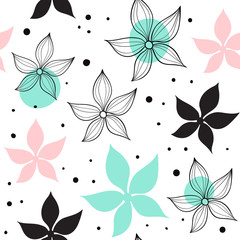 Fototapeta premium Vector seamless pattern with flowers. Scandinavian motives. Floral print