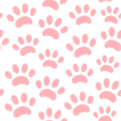 Vector seamless pattern with cat tracks. Scandinavian motives. Baby print. Cartoon background