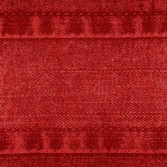 Vector background of denim fabric with seams. Red jeans cloth. Old vintage backdrop with place for your text. Grunge texture in retro style. Square orientation.