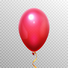 Realistic 3D red balloon. Flying helium air balloons for party design. Vector object isolated on transparent background