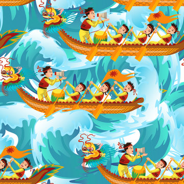 Dragons boats seamless pattern vector illustration