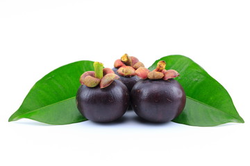 Fresh mangosteens on white background, isolated. Mangosteen, queen of fruits. Tropical fresh fruit.