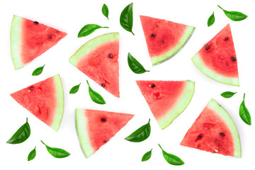 slices of watermelon isolated on white background. Top view. Flat lay pattern