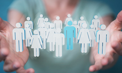 Businesswoman holding group of people 3D rendering