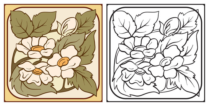 Outline hand drawing coloring page for the adult coloring book w