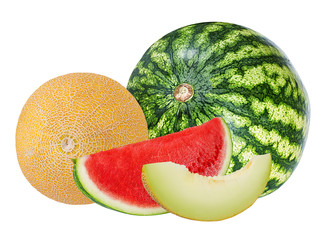 Fresh watermelon and melon isolated on white background with clipping path