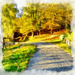 Naklejka premium Oil painting. Art print for wall decor. Acrylic artwork. Big size poster. Watercolor drawing. Modern style fine art. Beautiful landscape. Paradise. Resort view. Summer road.