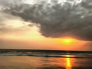 Oil painting. Art print for wall decor. Acrylic artwork. Big size poster. Watercolor drawing. Modern style fine art. Beautiful  tropical exotic landscape. Paradise. Resort. Wonderful tropical sunset.