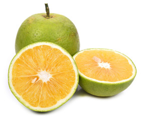 Orange fruit and slide on white background