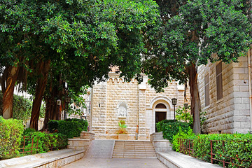 Entrance to Joseph Church in Nazareth, Israel - obrazy, fototapety, plakaty