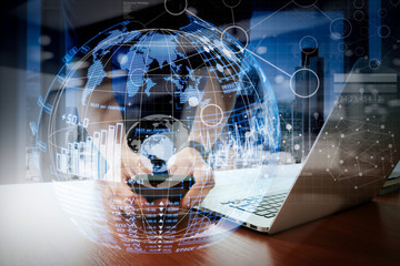 close up of businessman hand showing texture the world concept Elements of this image furnished by NASA 