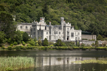 Fototapeta na wymiar Kylemore Abbey, a Benedictine monastery founded on the grounds of Kylemore Castle, in Connemara. Famous tourist attraction in County Galway, Ireland. 