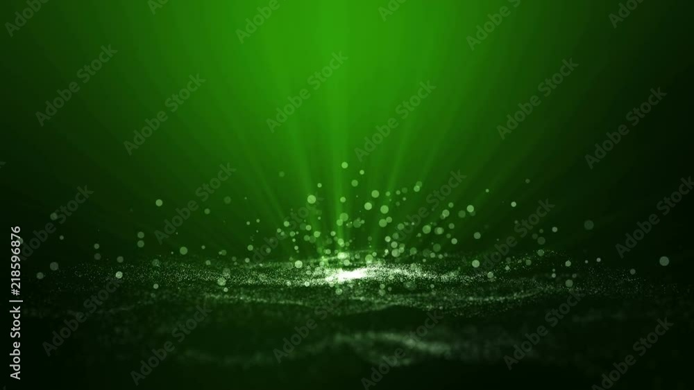 Poster green particle background, digital signature with wave particles rise up, sparkle, veil and space wi
