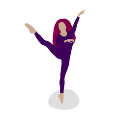  Dancing Young Woman, choreography, modern dance. Vector illuctration, isolated on white background